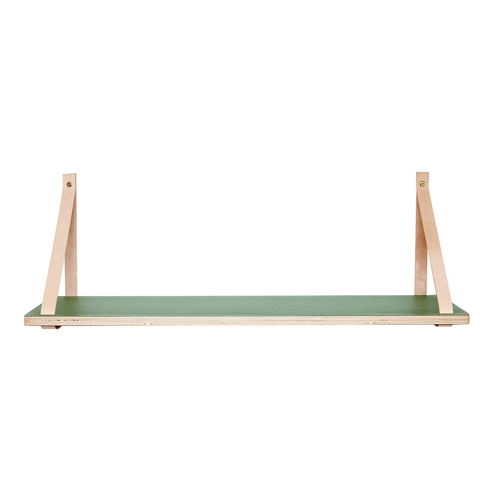 Hangplank met groene top van hout en lederen hanger van Hubsch