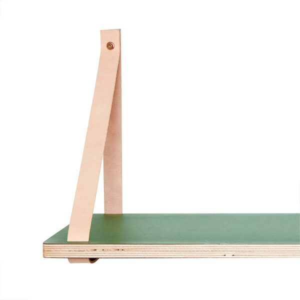 Hangplank met groene top van hout en lederen hanger van Hubsch