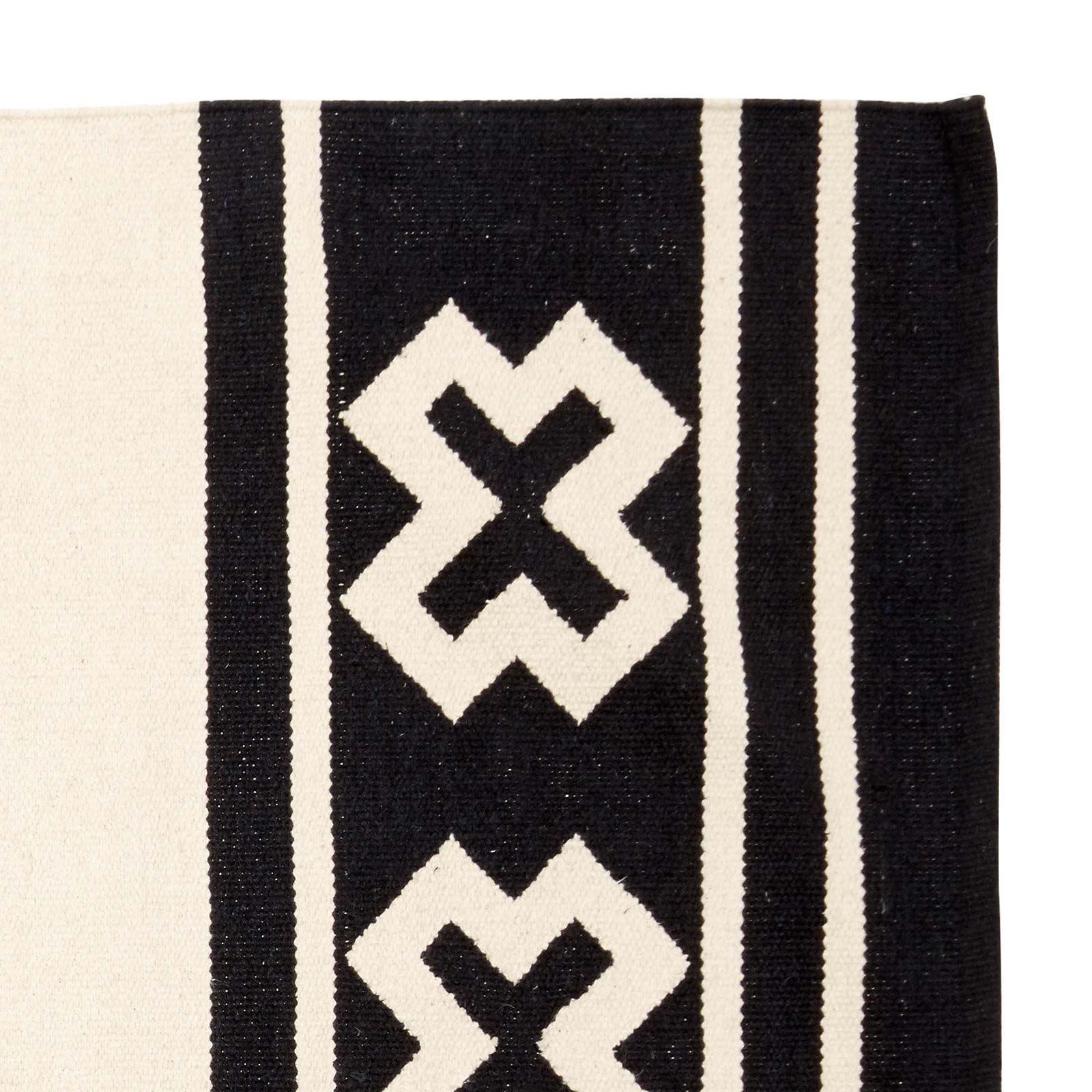 Sturen Geplooid dubbel Vloerkleed van wol zwart en off white met grafische print